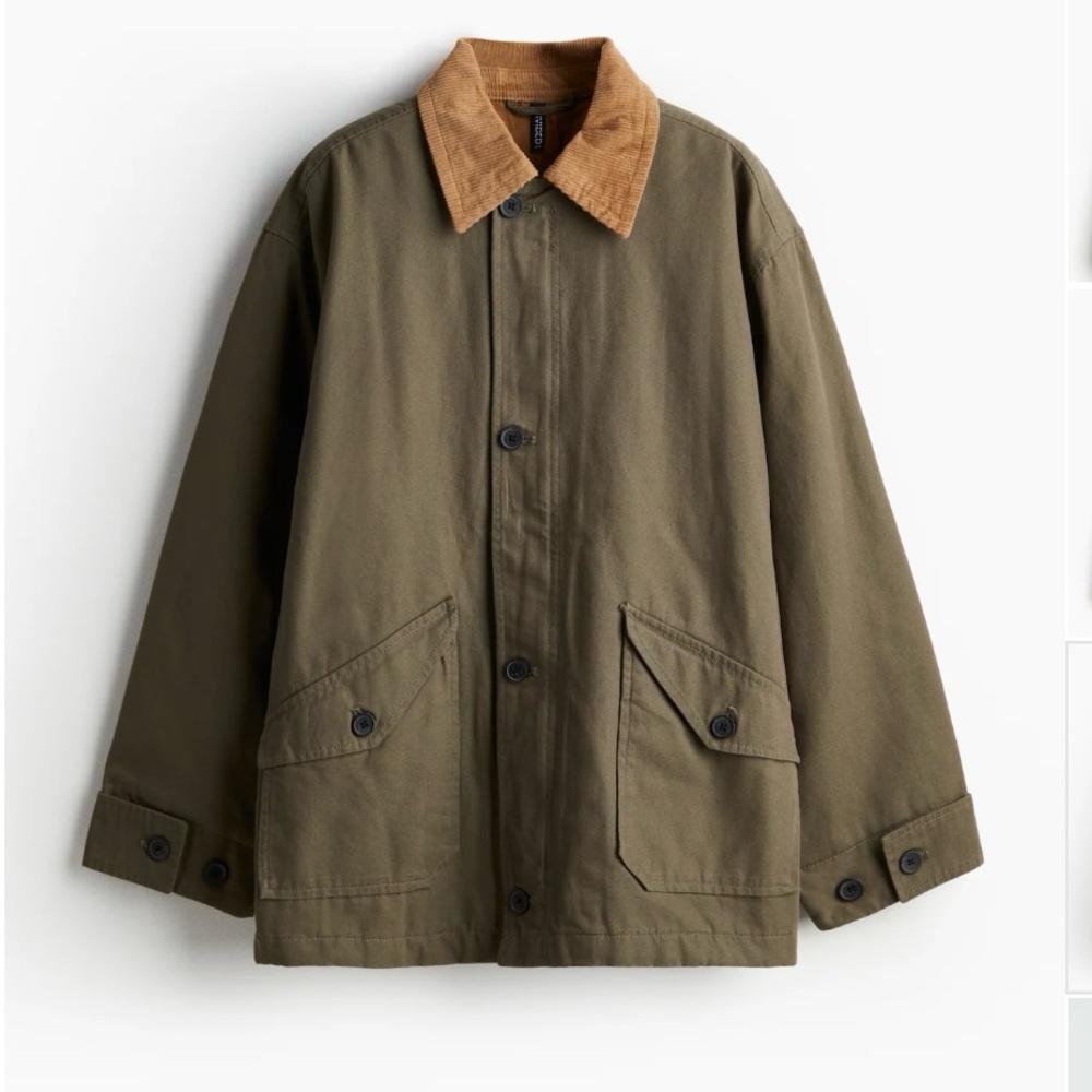 H&M Khaki Barn Jacket with Brown Collar